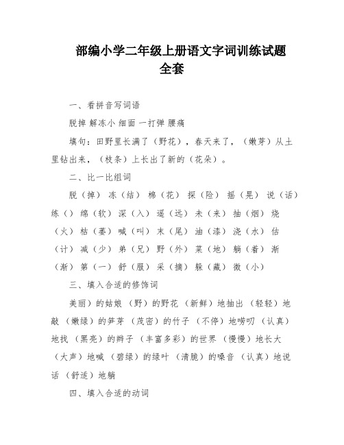 部编小学二年级上册语文字词训练试题 全套