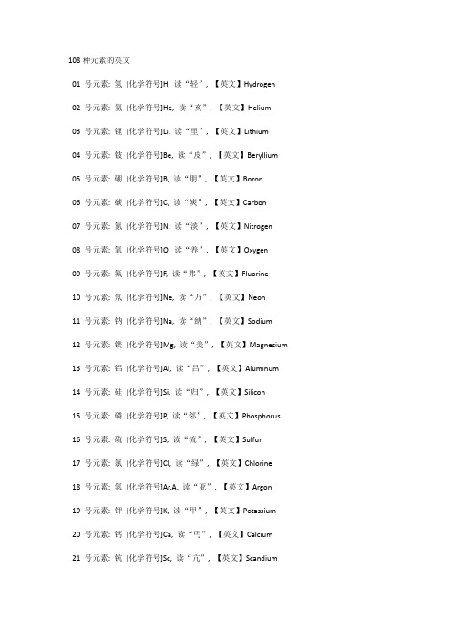 108种元素的英文