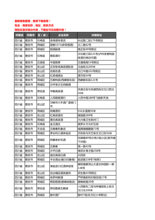 新版四川省雅安市酒水批发企业公司商家户名录单联系方式地址大全341家