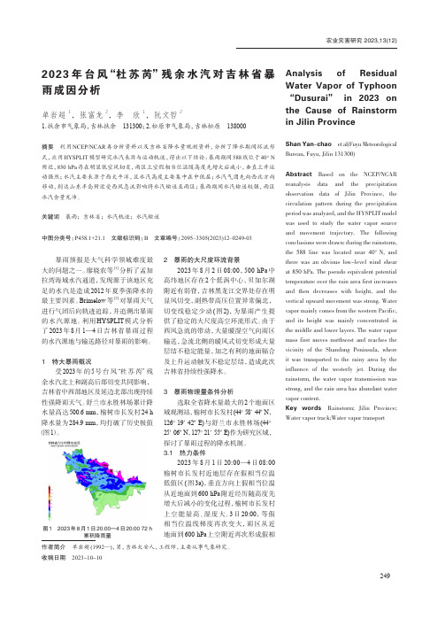 2023年台风“杜苏芮”残余水汽对吉林省暴雨成因分析