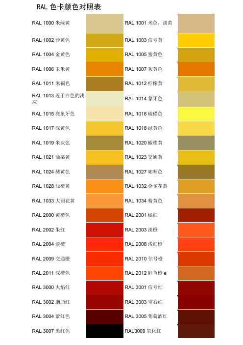 RAL色卡颜色对照表