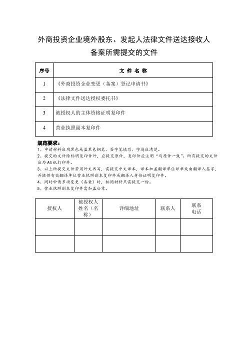 外商投资企业境外股东、发起人法律文件送达接收人备案所需