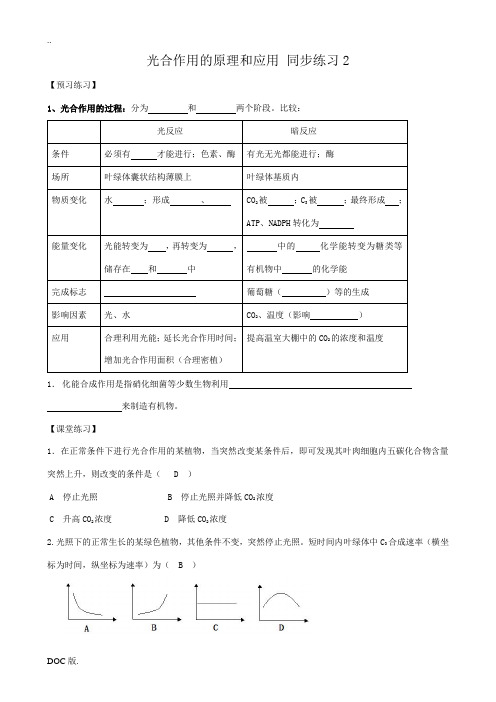 新人教版高中生物必修1光合作用的原理和应用 同步练习2