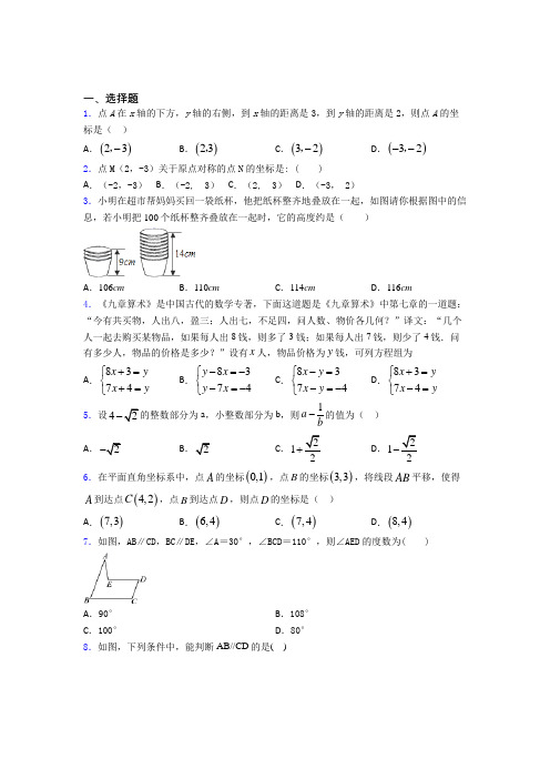 长沙市湖南师大附中初中数学七年级下期中经典测试卷(培优练)