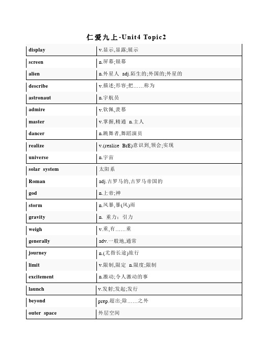 仁爱版九年级上册英语-Unit4：Topic2单词汇总+知识梳理