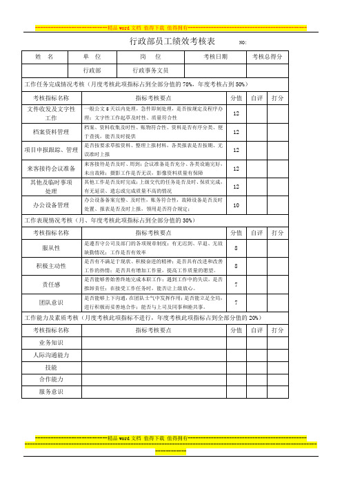 员工绩效考核表-行政事务文员