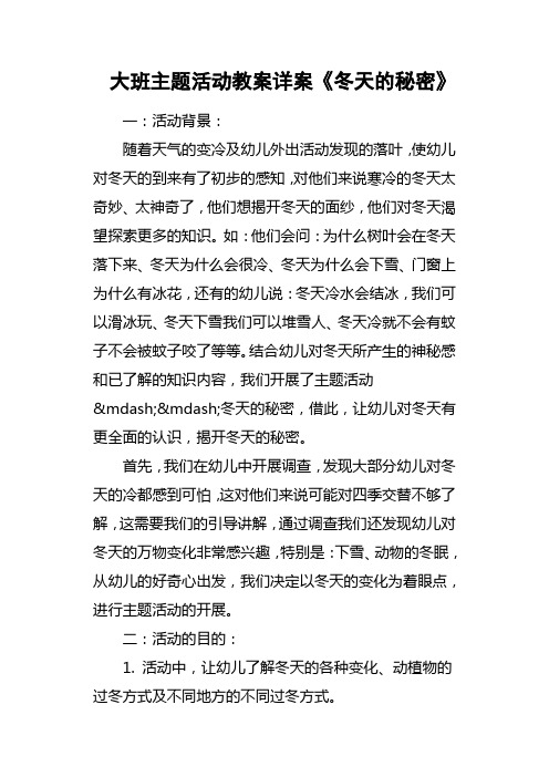 大班主题活动教案详案冬天的秘密