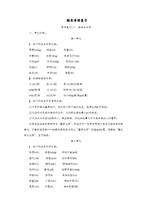 部编版2019年九年级语文上册专项复习一语音与汉字