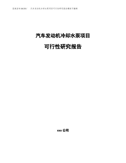 汽车发动机冷却水泵项目可行性研究报告模板可编辑