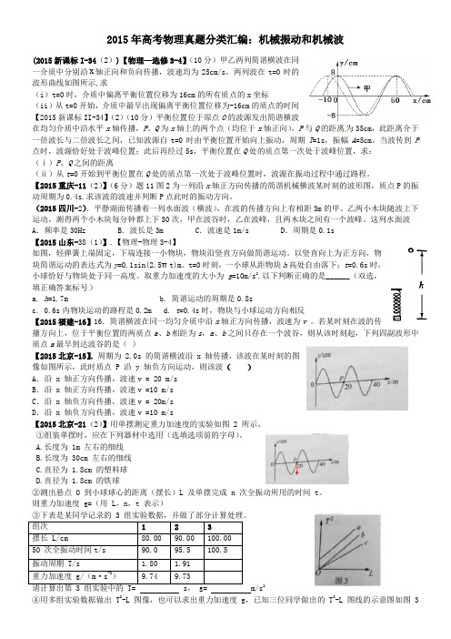 2015年高考物理真题分类汇编：机械振动和机械波