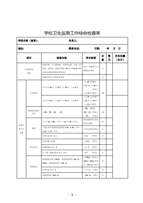 学校卫生监测工作综合检查表