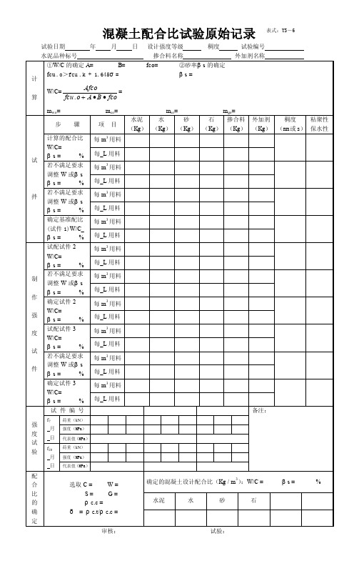 混凝土配合比试验原始记录