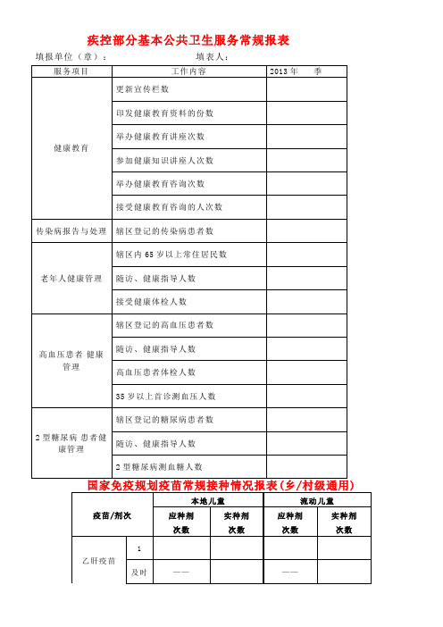 2013基本公共卫生服务项目疾控部分季报表