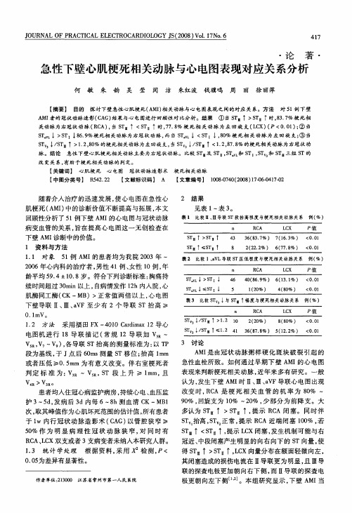 急性下壁心肌梗死相关动脉与心电图表现对应关系分析