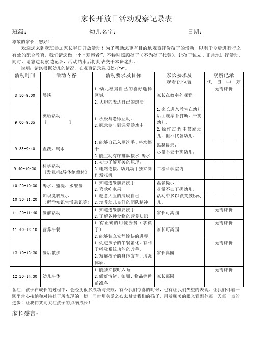 19-20上 家长开放日活动观察记录表