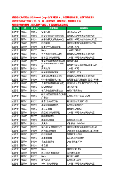 2020新版山西省吕梁市孝义市儿童服饰工商企业公司商家名录名单黄页联系电话号码地址大全61家