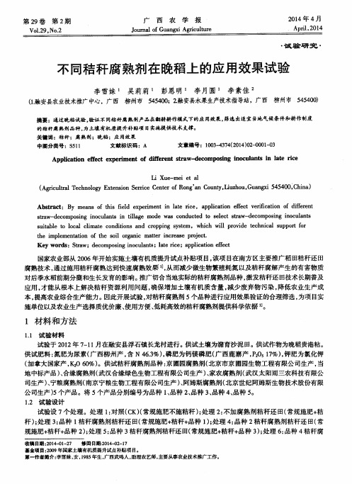 不同秸秆腐熟剂在晚稻上的应用效果试验