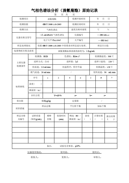 气相色谱法分析(溴氰菊酯)原始记录