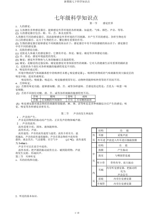 浙教版七下科学知识点