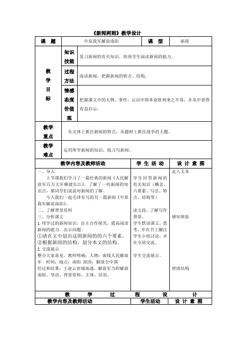 初中语文_新闻两则教学设计学情分析教材分析课后反思