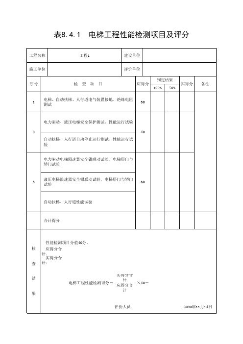 电梯工程性能检测项目及评分(最新)