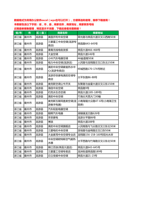 2020新版浙江省衢州市龙游县空调工商企业公司商家名录名单黄页联系电话号码地址大全24家