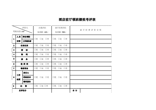 酒店前厅领班绩效考评表