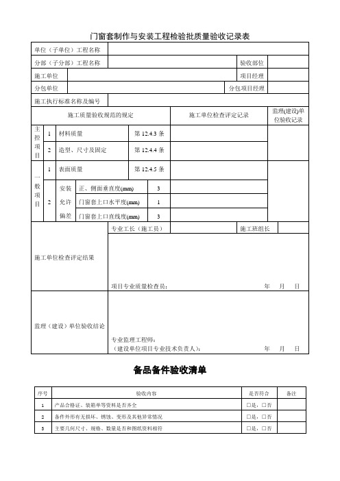 门窗套制作与安装工程检验批质量验收记录表