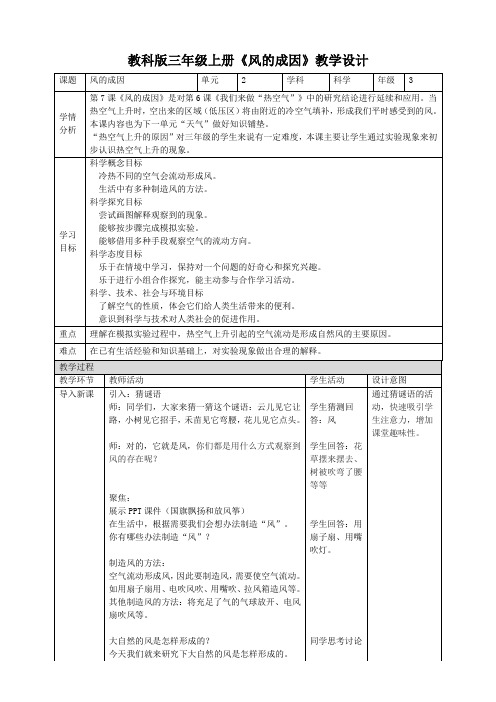 小学科学教育科学三年级上册空气7风的成因