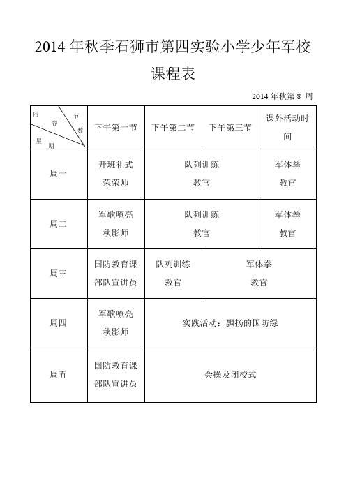 2014年秋季石狮市第四实验小学灵秀山少年军校活动