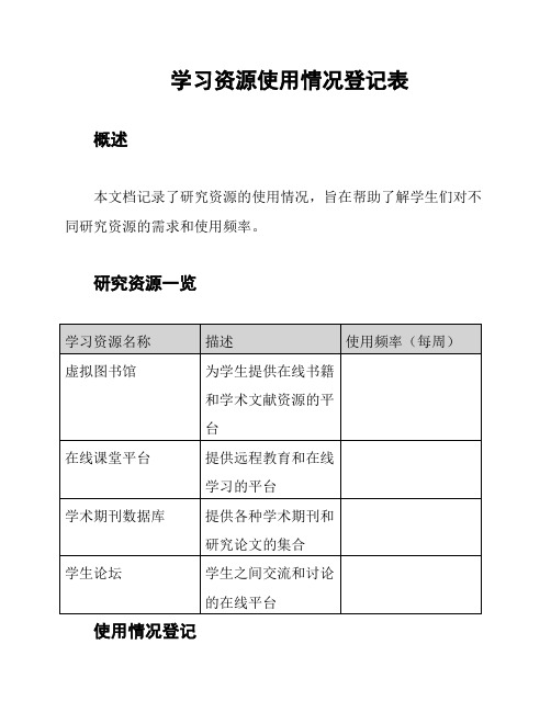 学习资源使用情况登记表