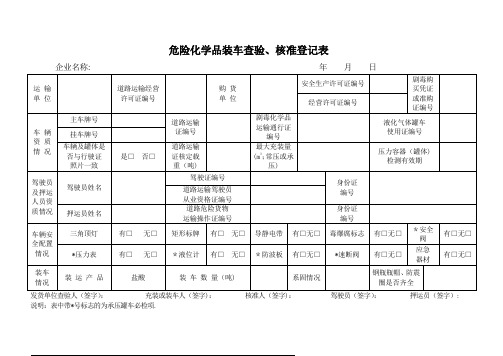 危险化学品装卸车查验、核准登记表