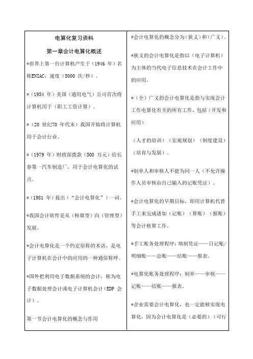 会计从业资格考试会计电算化重点与考试题知识资料