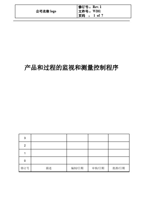 WI01产品和过程的监视和测量控制程序16949