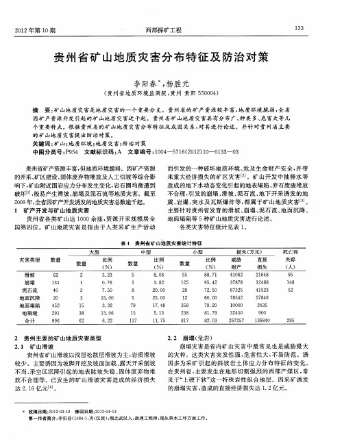 贵州省矿山地质灾害分布特征及防治对策