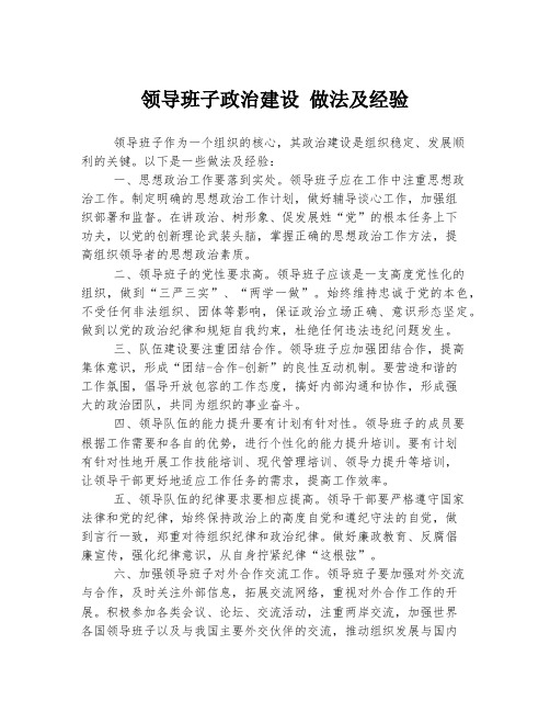 领导班子政治建设 做法及经验