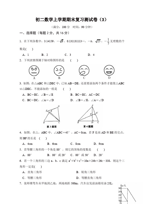 人教版初二数学上学期期末复习测试卷(3)含答案