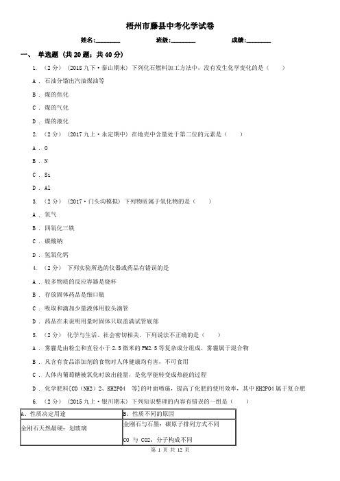 梧州市藤县中考化学试卷