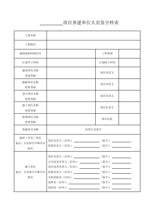 项目参建单位人员签字样表