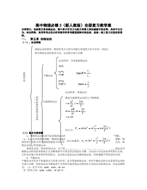 【精选】人教版高中物理必修2全册复习教学案-物理知识点总结