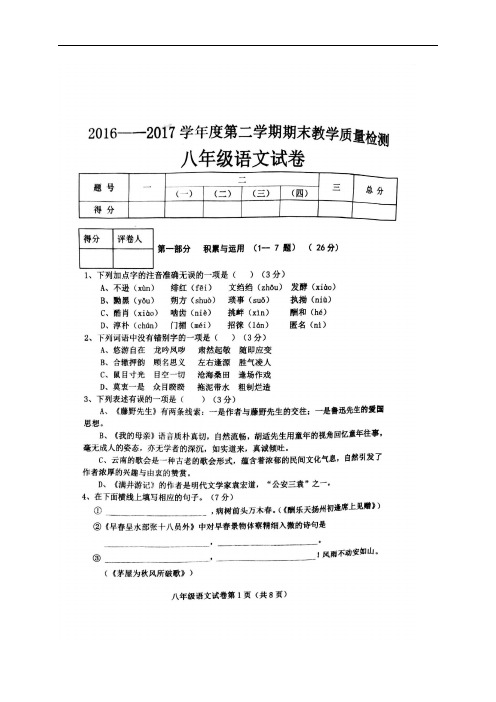 [首发]河北省成安县2016-2017学年八年级下学期期末考试语文试题(扫描版)