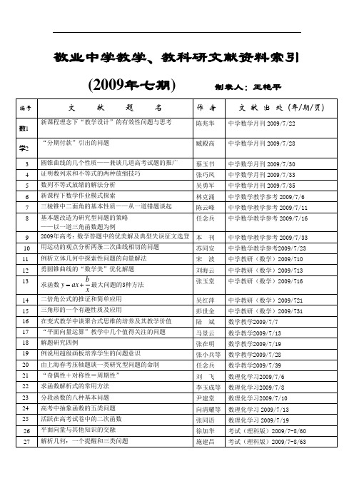 敬业中学教学、教科研文献资料索引