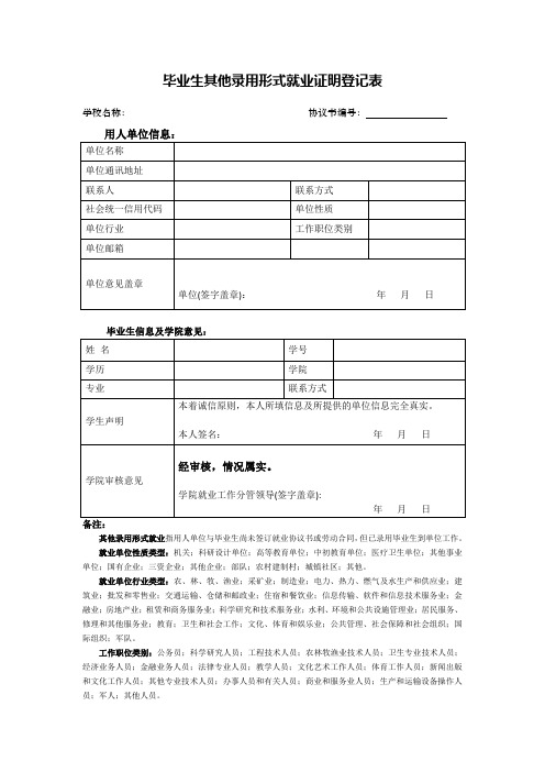 毕业生其他录用形式就业证明登记表【模板】