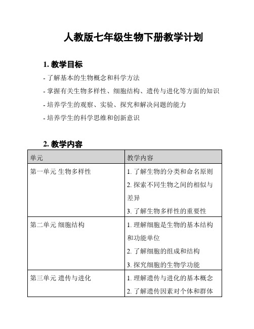 人教版七年级生物下册教学计划