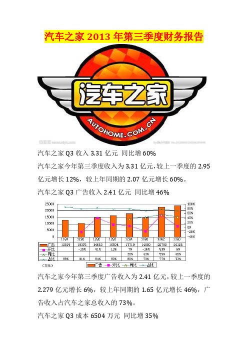 汽车之家2013年第三季度财务报告