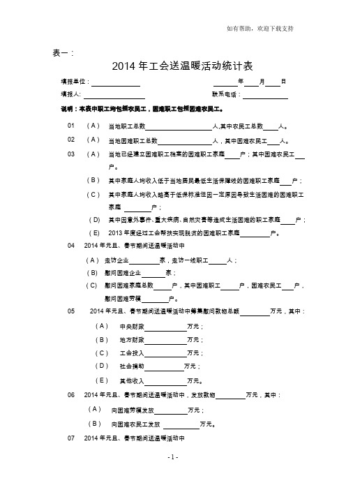 关于下发送温暖工程统计表和困难职工