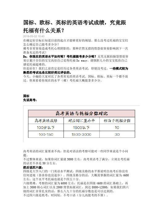 国标、欧标、英标的英语考试成绩,究竟跟托福有什么关系？