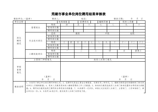 芜湖事业单位岗位聘用结果审核表