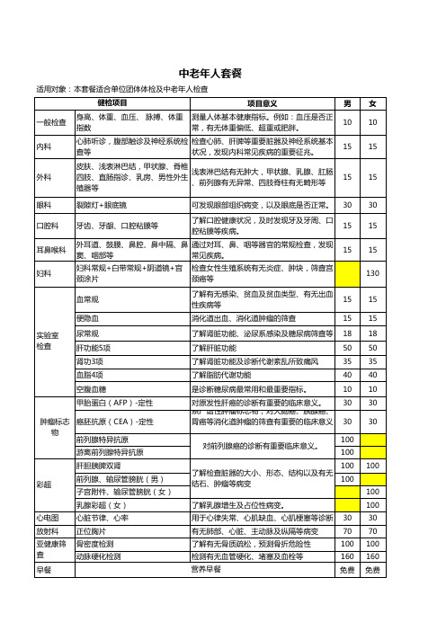 中老年人体检套餐