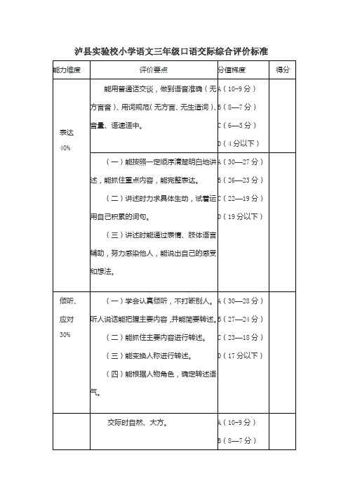 三年级口语交际评价